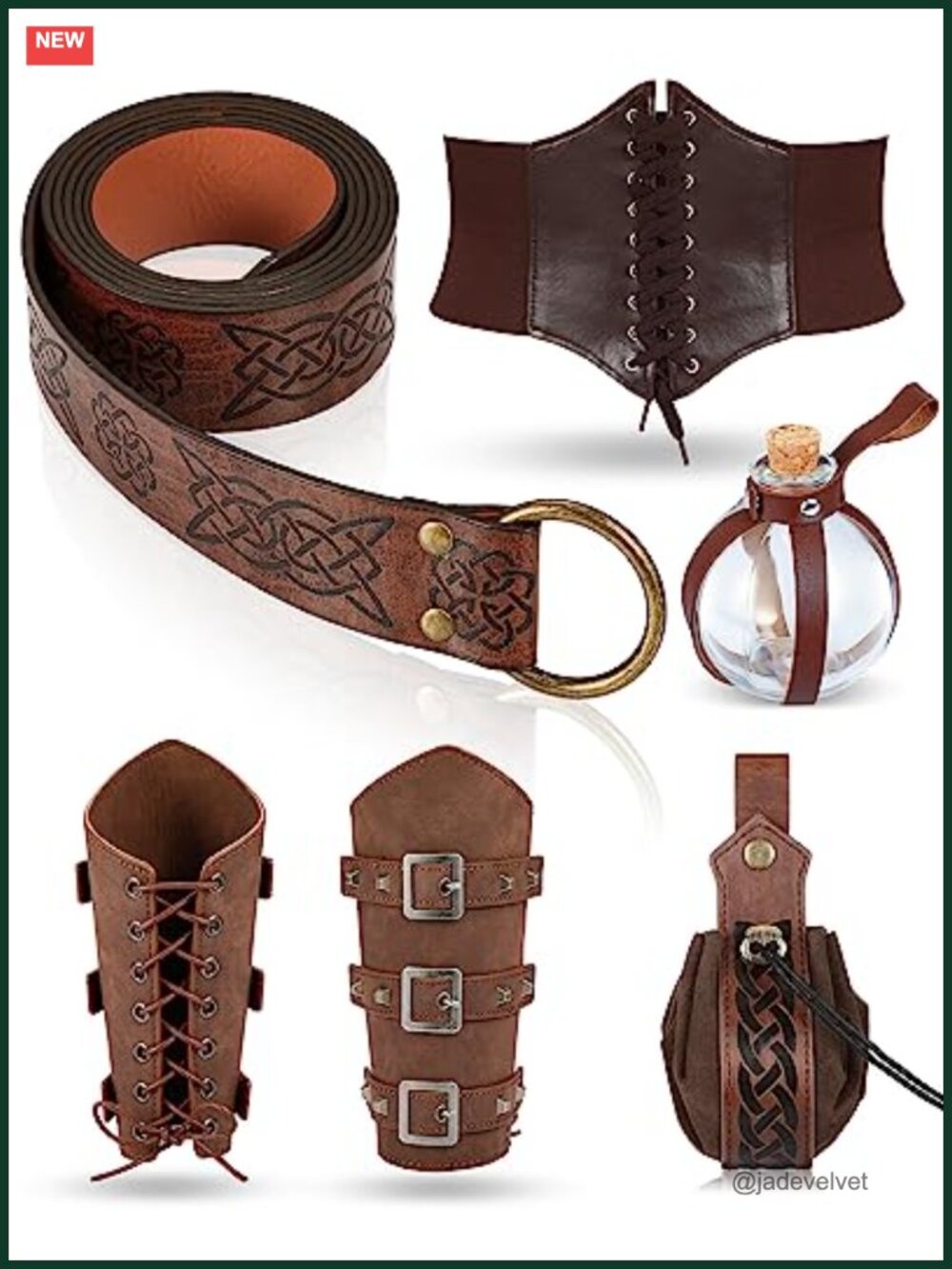 6 Pc Renaissance Accessories PU Leather Belt Pouch Corset Belt Arm Guards